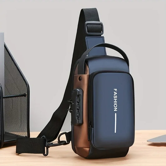 Durable Oxford Fabric Men'S Sling Bag - Stylish Motorcycle Crossbody Chest Pack with Phone Pocket, Zip Closure for Daily Commute