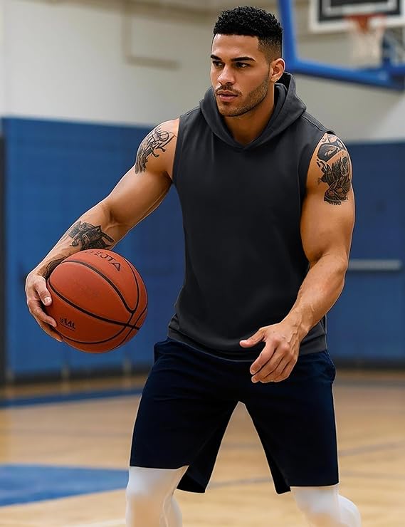 Mens Tank Top Sleeveless Hoodie Cotton T-Shirt