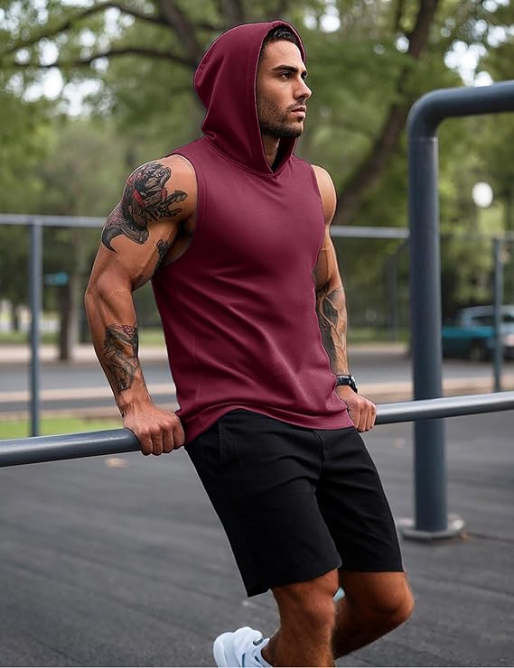 Mens Tank Top Sleeveless Hoodie Cotton T-Shirt