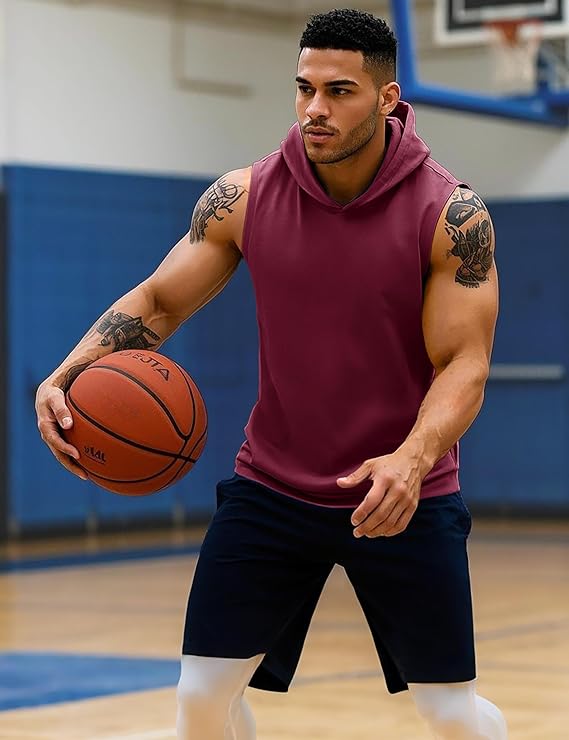 Mens Tank Top Sleeveless Hoodie Cotton T-Shirt