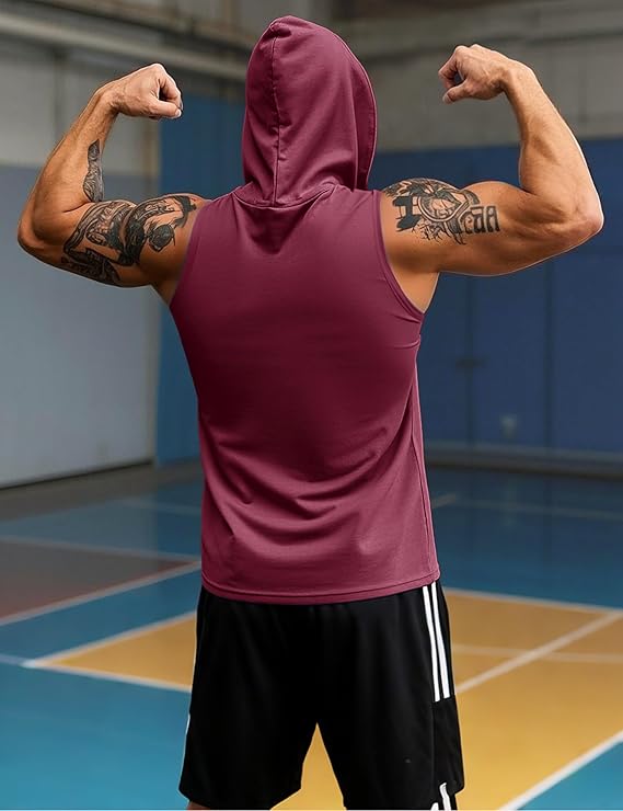 Mens Tank Top Sleeveless Hoodie Cotton T-Shirt
